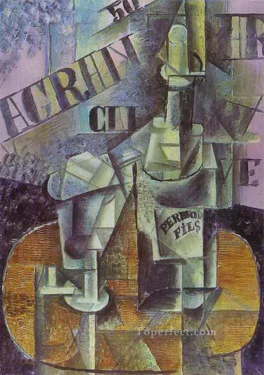 カフェのペルノテーブルのボトル 1912年 パブロ・ピカソ油絵